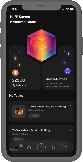 Creator dashboard listing assigned TikTok video tasks with their brief and video counts