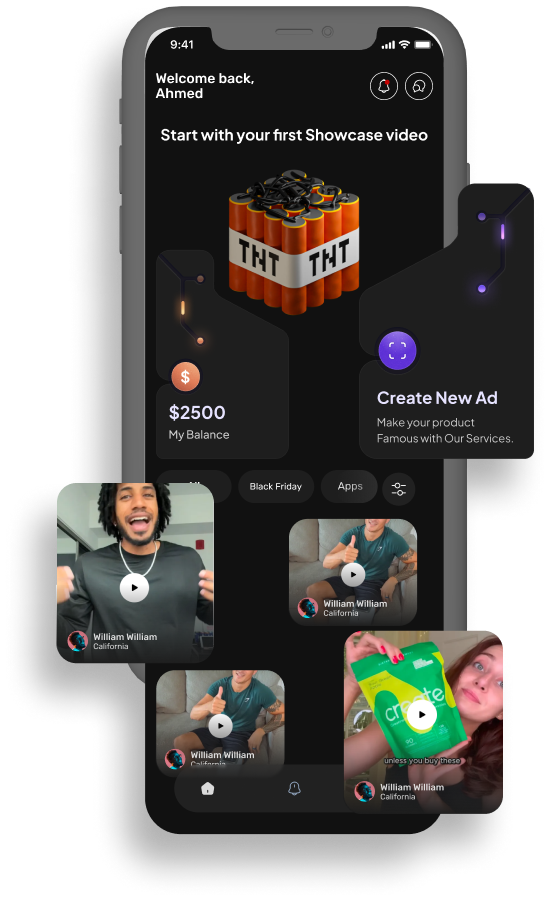 The KonTnT brand feed with creator videos layered over the home screen